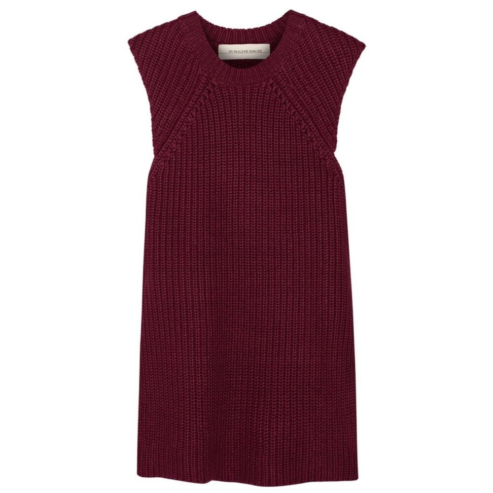 By Malene Birger Chunky Knit Linen Long Vest Womens Small Red Preppy Fisherman